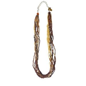 Claires Multi-Strand Necklace in Brown and Gold Fluorescent Seed Beads